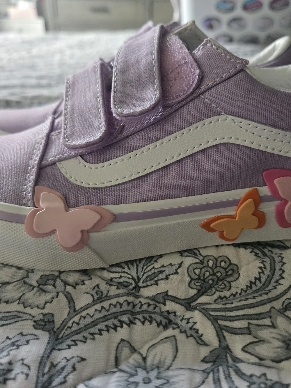New Vans Kids Lilac Butterfly Velcro Sneakers